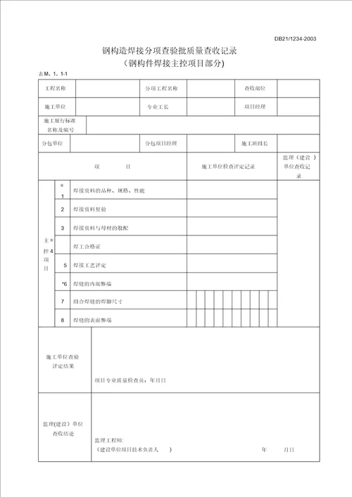 分项工程质量验收记录