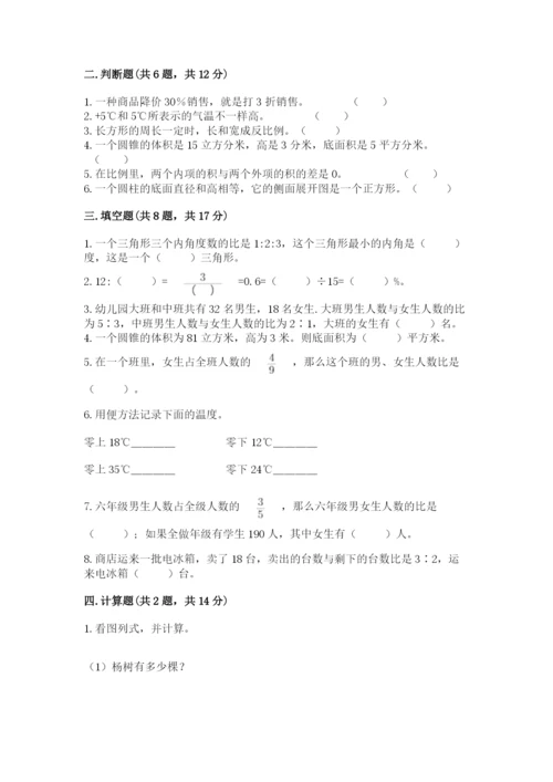石家庄市赵县六年级下册数学期末测试卷及参考答案一套.docx