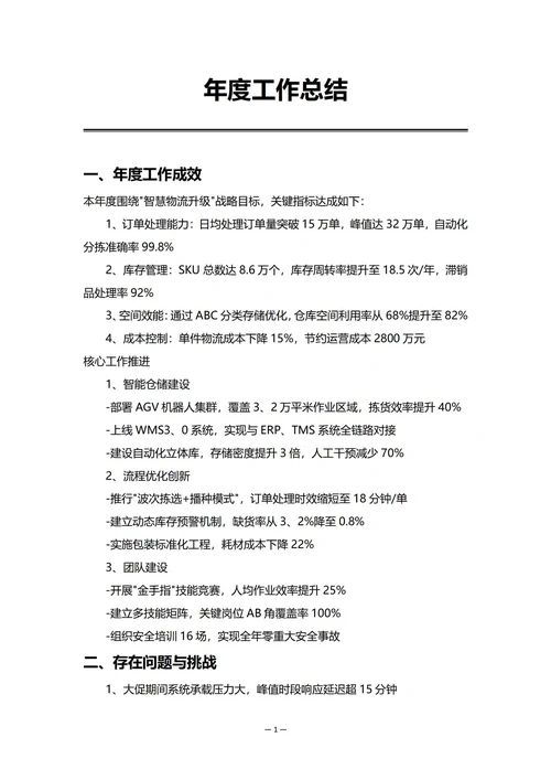 电商物流部门年度工作总结