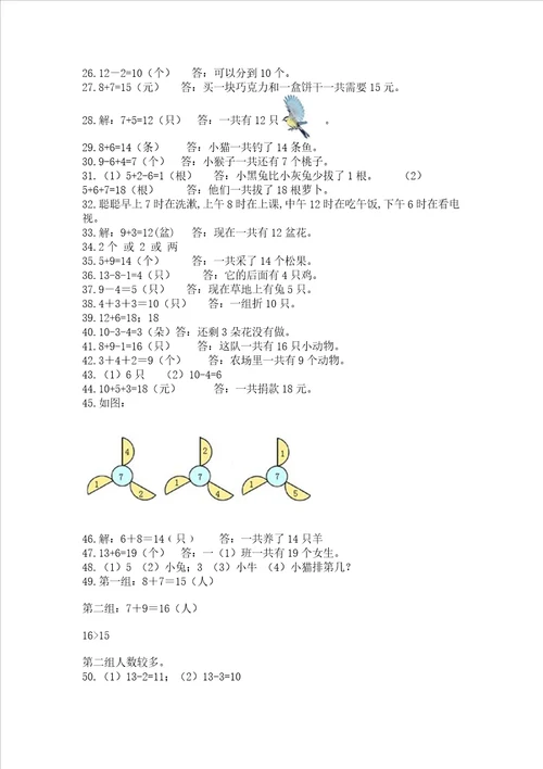 小学一年级上册数学应用题50道精品各地真题