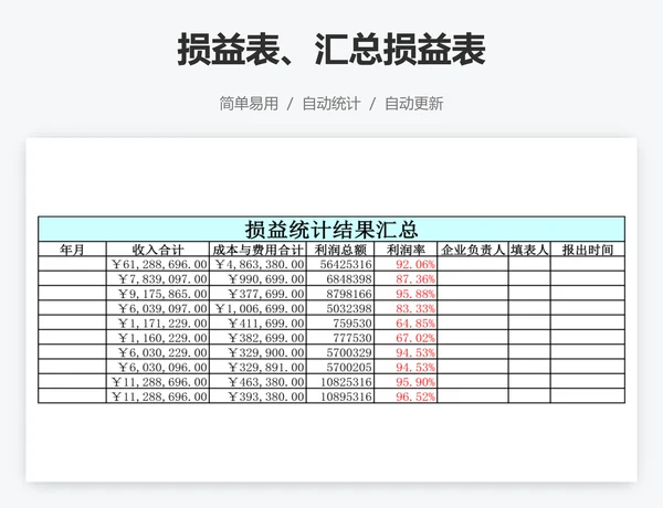 损益表、汇总损益表