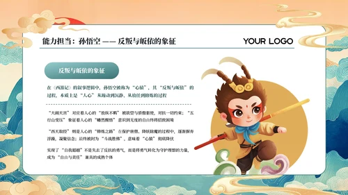 蓝绿国潮经典名著《西游记》读书分享PPT模板