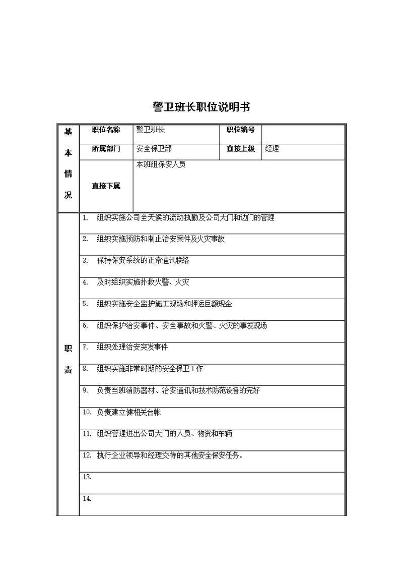 安全保卫部警卫班长岗位职责(Document 4页)