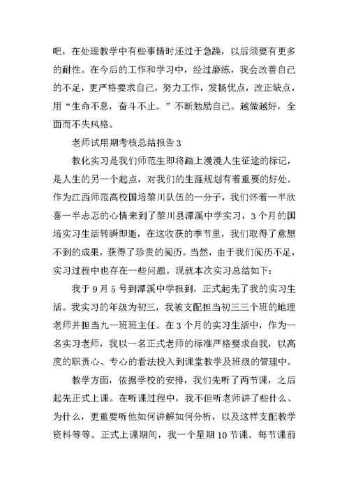 教师试用期考核总结报告