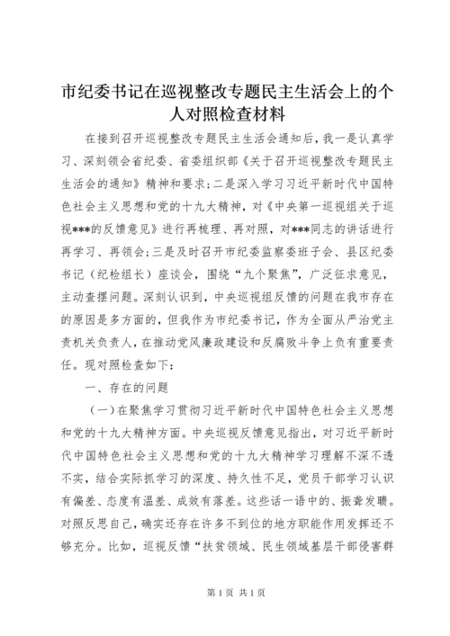 市纪委书记在巡视整改专题民主生活会上的个人对照检查材料.docx