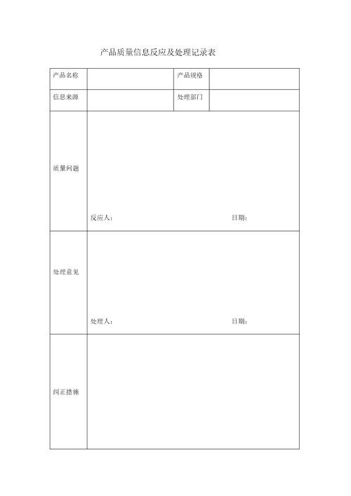 产品质量信息反馈及处理记录表