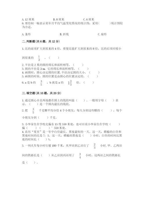 2022人教版六年级上册数学期末测试卷及参考答案（综合卷）.docx