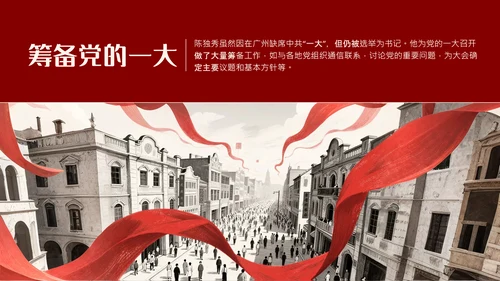 红色素描画人物介绍陈独秀PPT模板