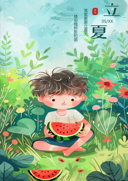 卡通背景立夏节气海报