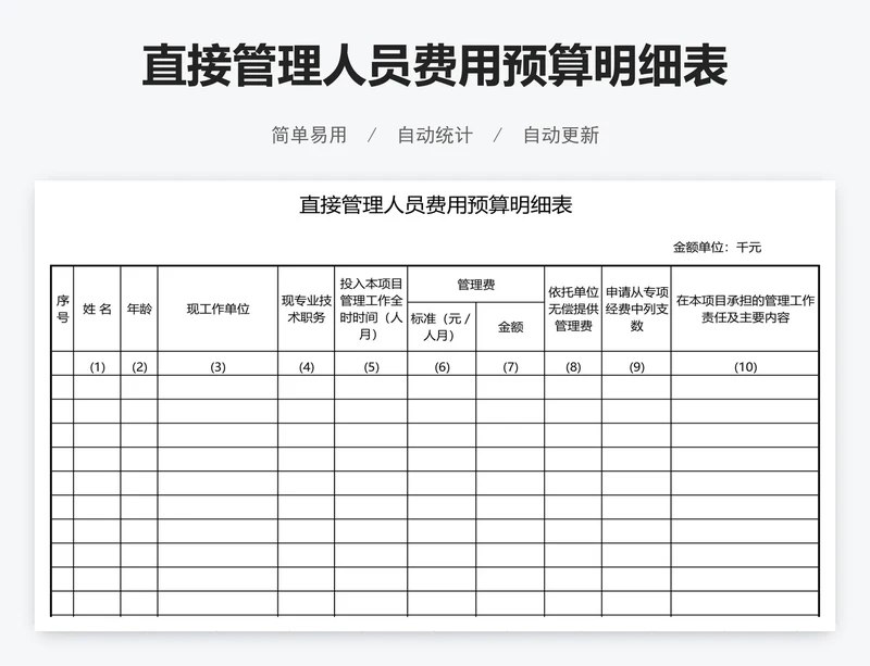 直接管理人员费用预算明细表