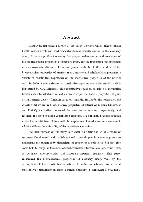 基于各向异性超弹性的多层冠状动脉有限元模型及其应用力学专业论文