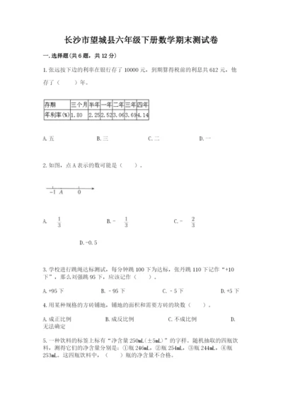 长沙市望城县六年级下册数学期末测试卷审定版.docx