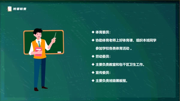 黑板卡通风儿童小学生班委竞选通用PPT模板