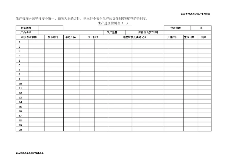 生产进度控制表(一)