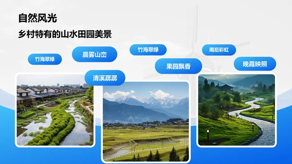 蓝色摄影风我的家乡·最美乡村旅游打卡地PPT模板