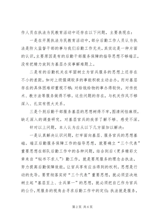 坚持以人为本努力提高后勤保障效能——学习“执法为民”专题教育的一点体会 (3).docx