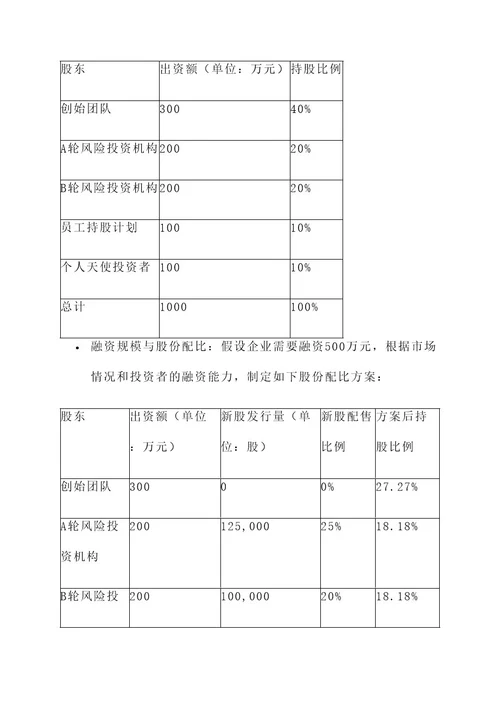 企业融资股份配比方案