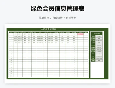 绿色会员信息管理表