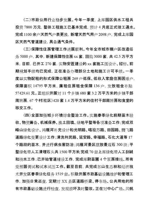 住建局某年第一季度工作进展情况汇报