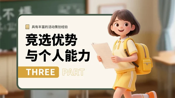 蓝绿色3D风学生班委竞选演讲PPT