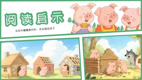绿色卡通风三只小猪安全意识培养PPT