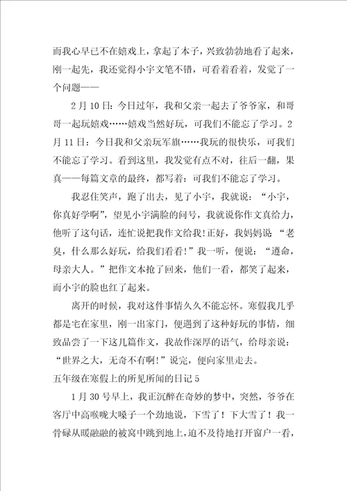 五年级在寒假上的所见所闻的日记600字