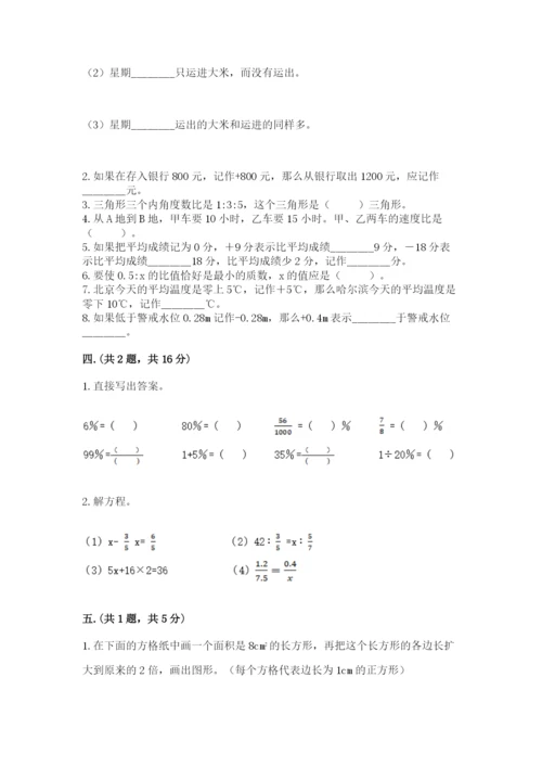 小学六年级下册数学摸底考试题含答案（研优卷）.docx