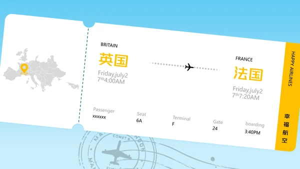 蓝色简约插画风欧洲旅游攻略PPT模板