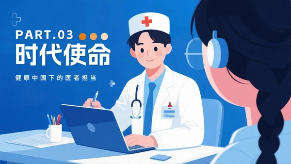 蓝色卡通插画风中国医师节节日介绍PPT模板