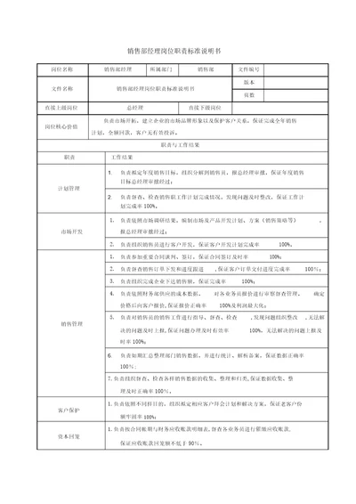 销售部经理岗位职责说明书