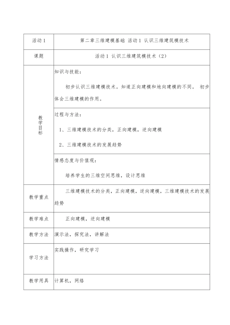 第二章活动1 认识三维建筑模技术（第二课时）