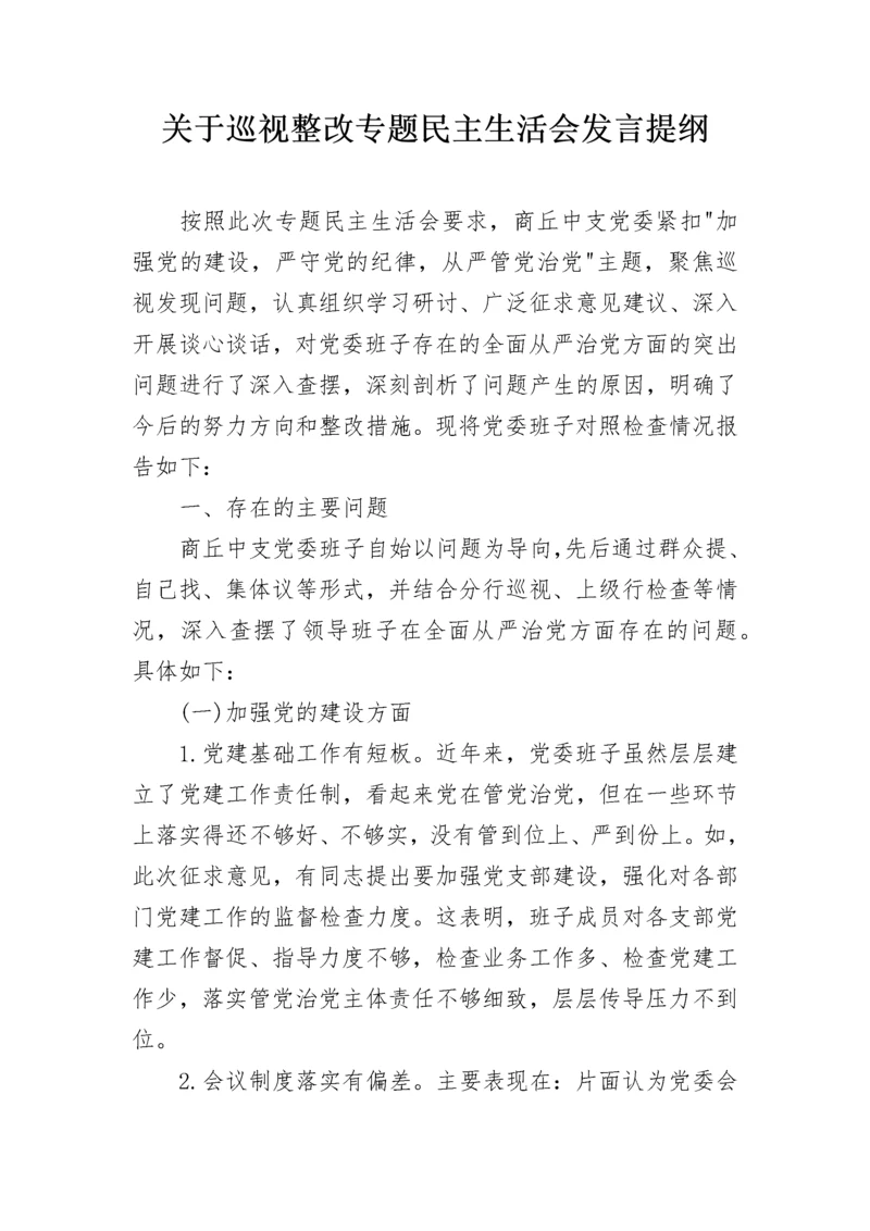 关于巡视整改专题民主生活会发言提纲.docx