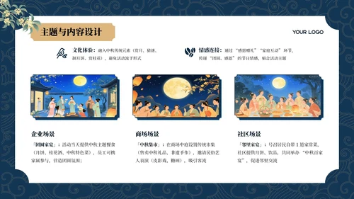 蓝色中国风中秋节活动策划PPT模板