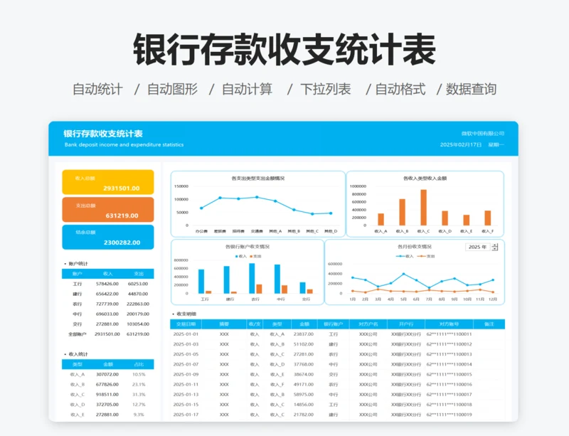 银行存款收支统计表