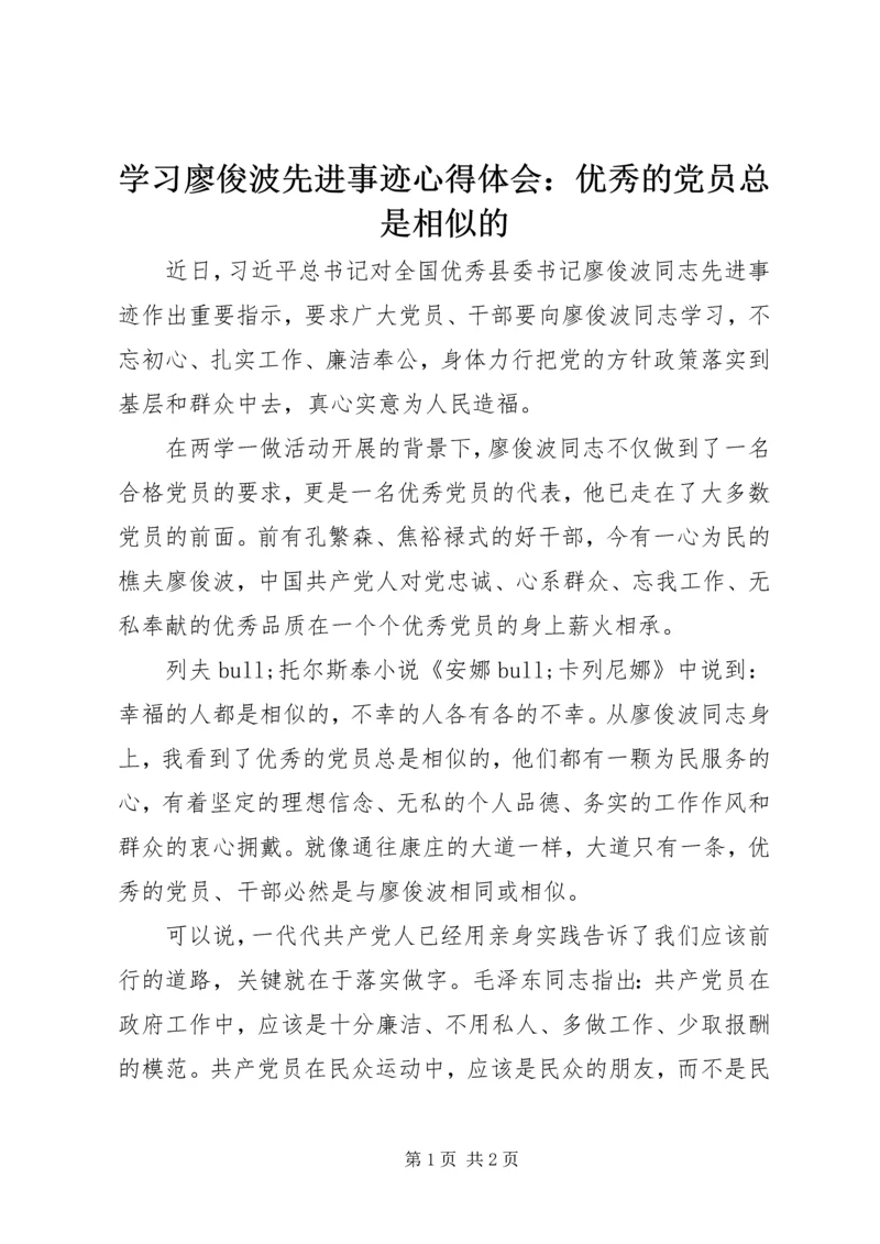 学习廖俊波先进事迹心得体会：优秀的党员总是相似的.docx