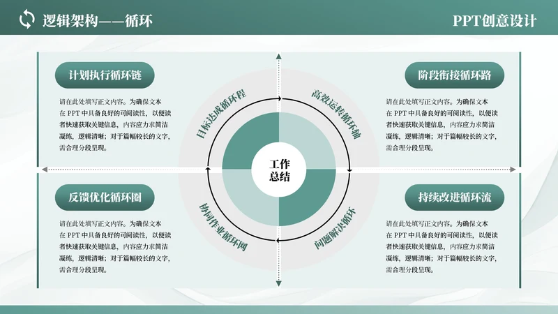 青色商务风4项循环PPT单页