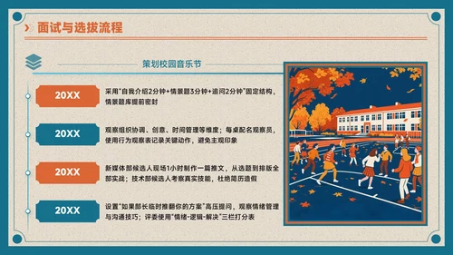蓝橙色复古风学生会招新PPT模板