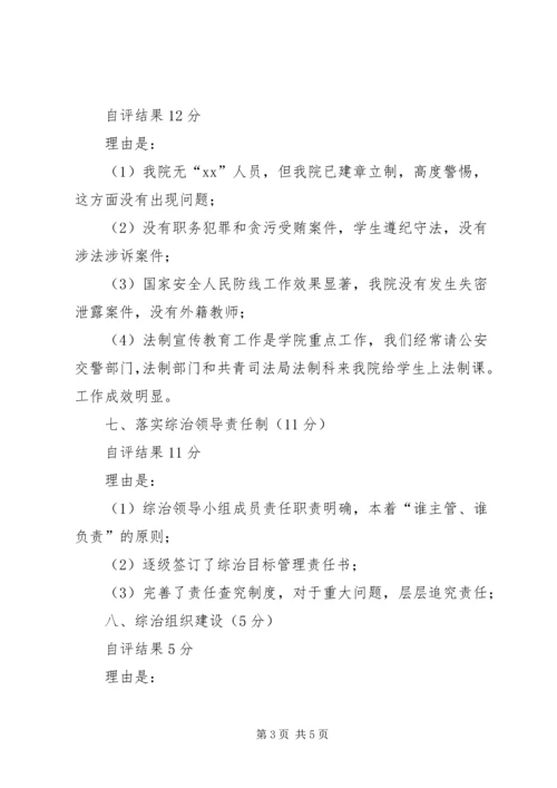 学校综治工作目标管理自评报告精编.docx