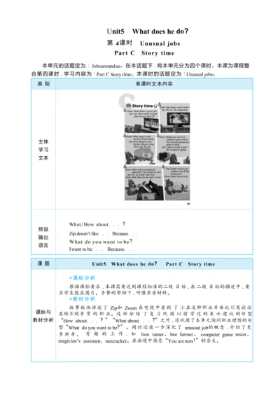 Unit 5 What does he do Part C Story time大单元整体教学设计(