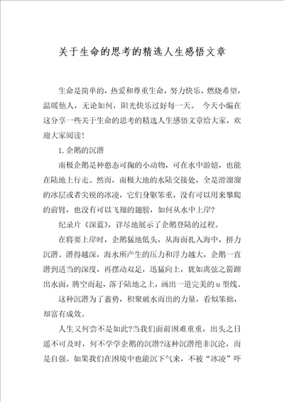 关于生命的思考的精选人生感悟文章