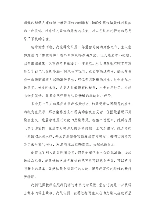 2022年唐吉诃德阅读心得集锦