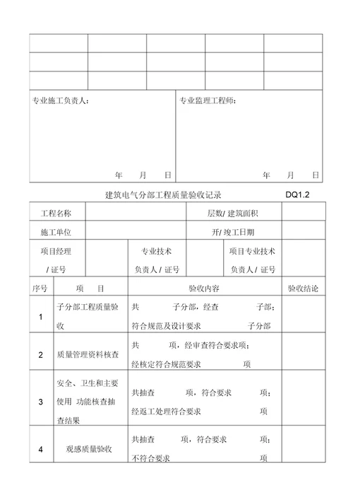 全套电气工程验收表格模板