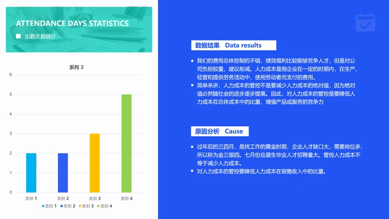简约风蓝色出勤统计通用图表PPT