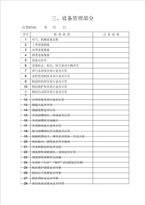 水电站安全生产自查表