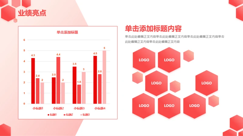 红色渐变蜂窝状3项业绩亮点