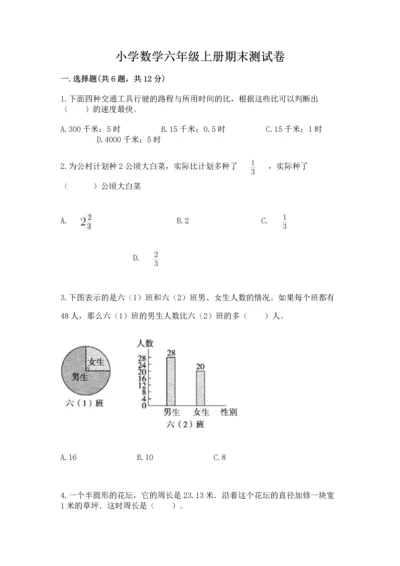 小学数学六年级上册期末测试卷（精选题）word版.docx