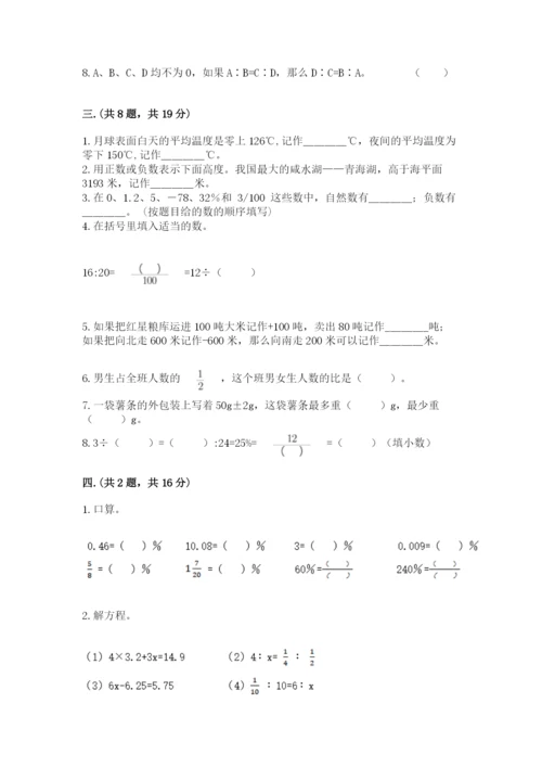 河南省平顶山市六年级下册数学期末测试卷含答案（轻巧夺冠）.docx