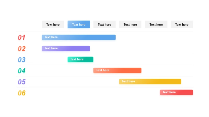 多色矩形渐变6项PPT甘特图