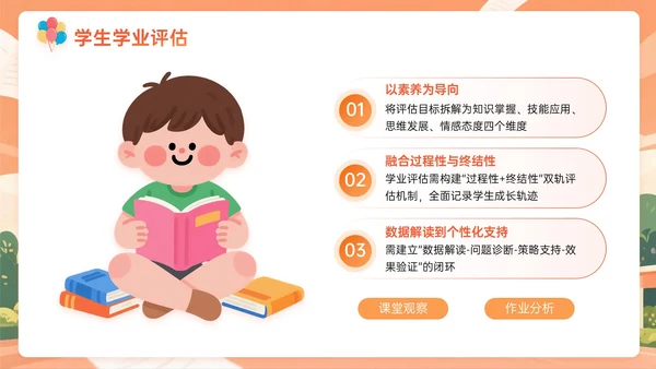 橙黄色插画风加油新学期PPT模板