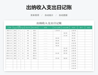 出纳收入支出日记账